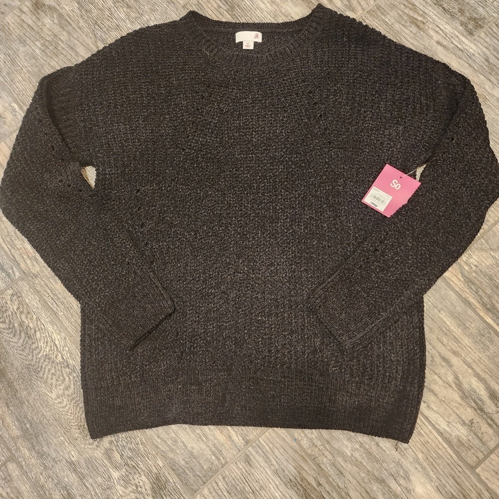 SO Womens Black Velour Knit Crewneck Sweater Chenille Pullover J084S003RS M